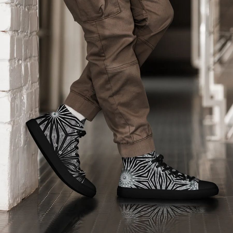 Abstract Dramatic Monochrome Circular Forms Men's Canvas High Top Shoes product image (6)