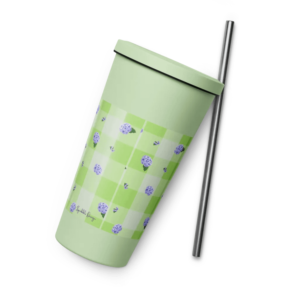 Hydrangeas on Gingham Metal Tumbler product image (7)