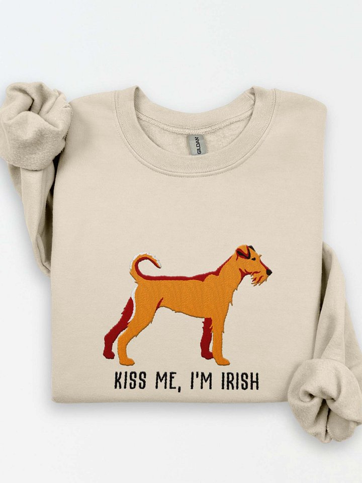 Kiss Me, I'm Irish Sweatshirt (Embroidered) of an Irish Terrier(Tan) product image (1)