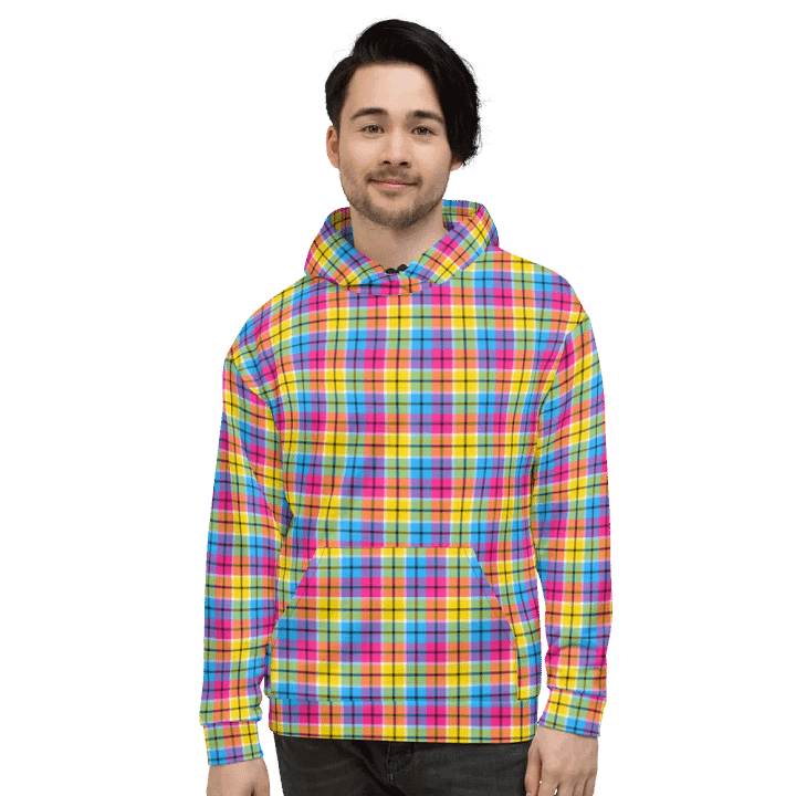Hot Pink, Turquoise, and Yellow Plaid Hoodie product image (2)
