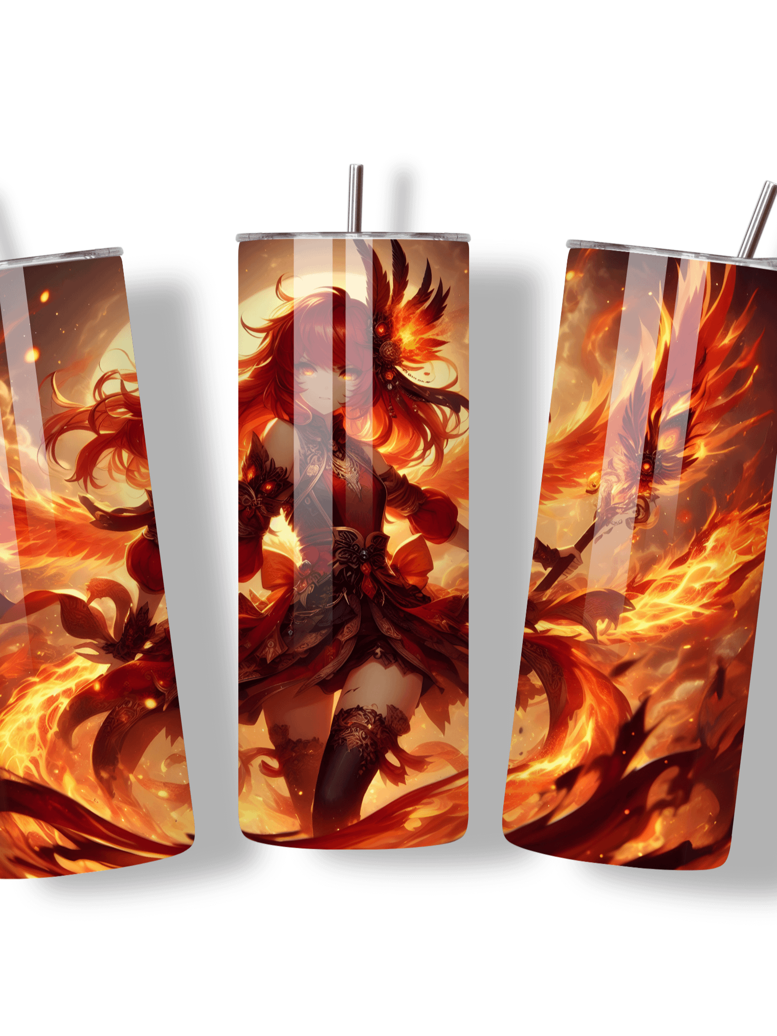 Elemental Anime Girl 20oz Skinny Tumblers with Metal Straws – Fire, Water, Earth, and Wind Designs – Double-Walled Insulated Stainless Steel Tumbler, Gift for Anime Fans and Nature Lovers (Fire) product image (3)