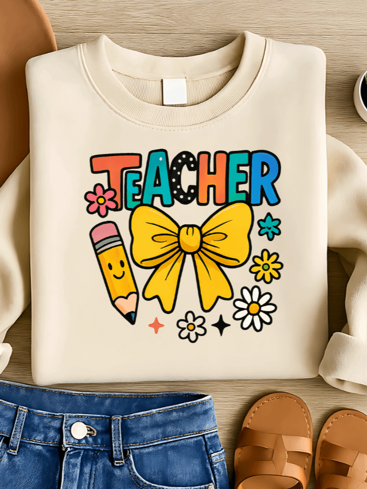 Teacher Shirt Sublimation PNG – Classic Back to School Design with Fun Classroom Elements – Printable Clipart for T-Shirt Making – 300 DPI Instant Download product image (1)