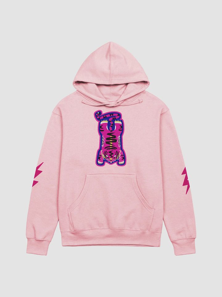 Pink Electric Tiger with Pink Lightning Bolts - Cotton Hoodie with Front Pocket product image (1)