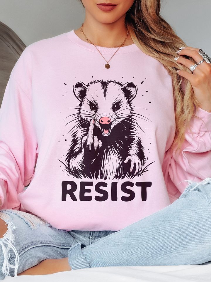 Resist Fight Fascism Angry Opossum Middle Finger Anti Trump Anti Maga Anti Musk Long Sleeve T Shirt product image (1)
