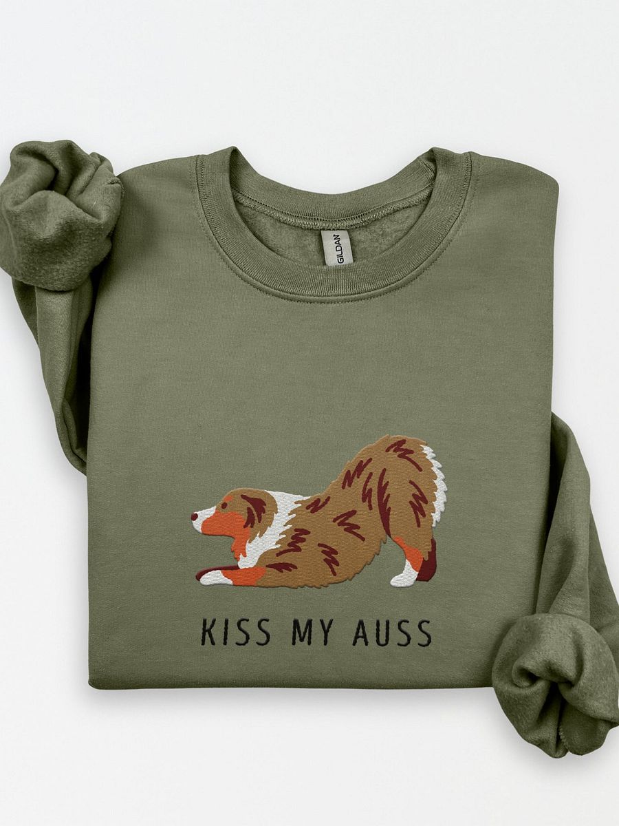 Kiss My Auss(2) Sweatshirt (Embroidered) of an Australian Shepherd(Red Merle) product image (1)