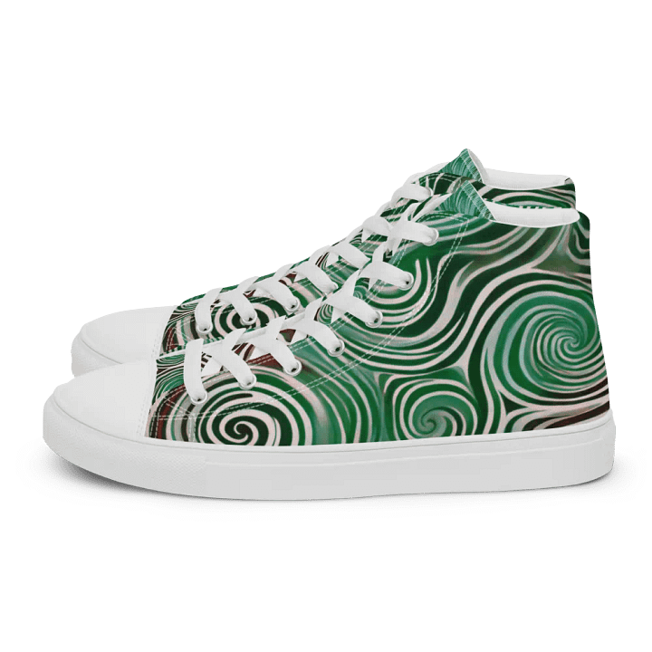 Funky Cool Green Liquid Tie-Dye Men's High-Top Canvas Shoes product image (2)