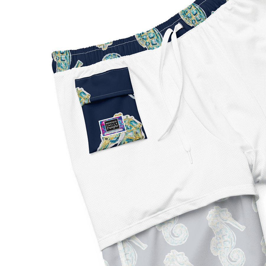 Painted Seahorses on Navy Blue | Men’s Swim Trunks | Coastal Swimwear for Men 🐚 Quick-Dry + UPF 50+ | Monique Faella Designs™ product image (6)