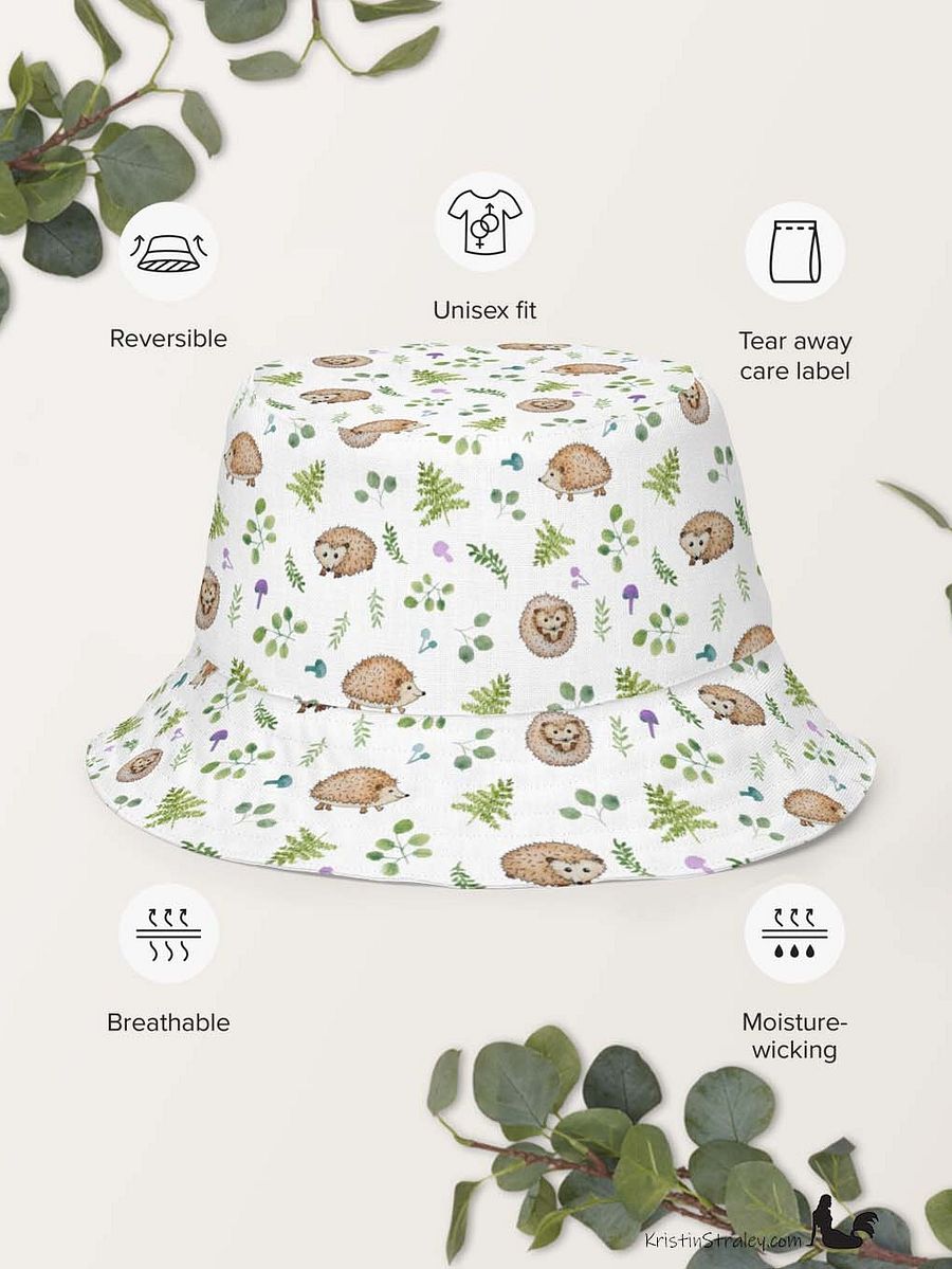 Hedgehogs Reversible Bucket Hat with Hedgehogs on White and Dark Green product image (10)