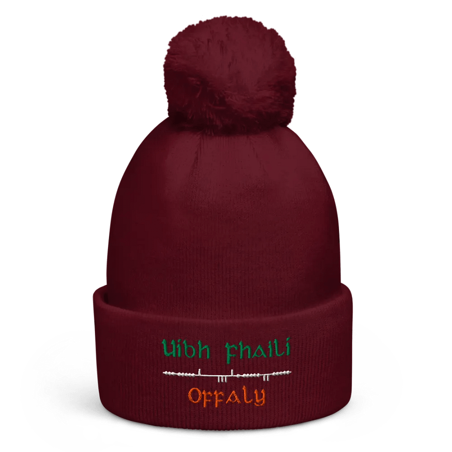 Offaly/Uíbh Fhailí Scholastic style Ogham embroidered Pom-Pom Beanie product image (3)