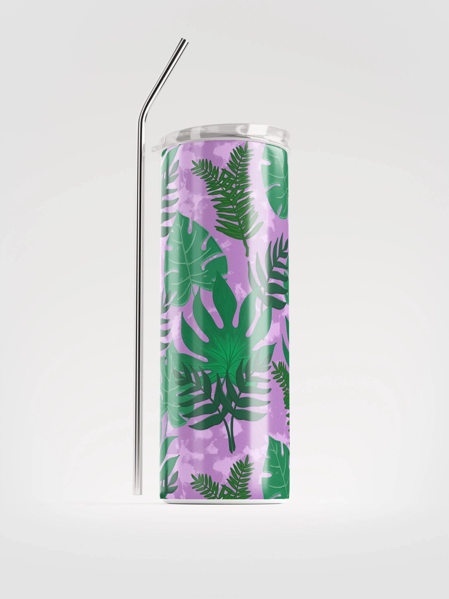 Jungle Leaves Pattern-Purple Background Stainless Steel Tumbler product image (1)