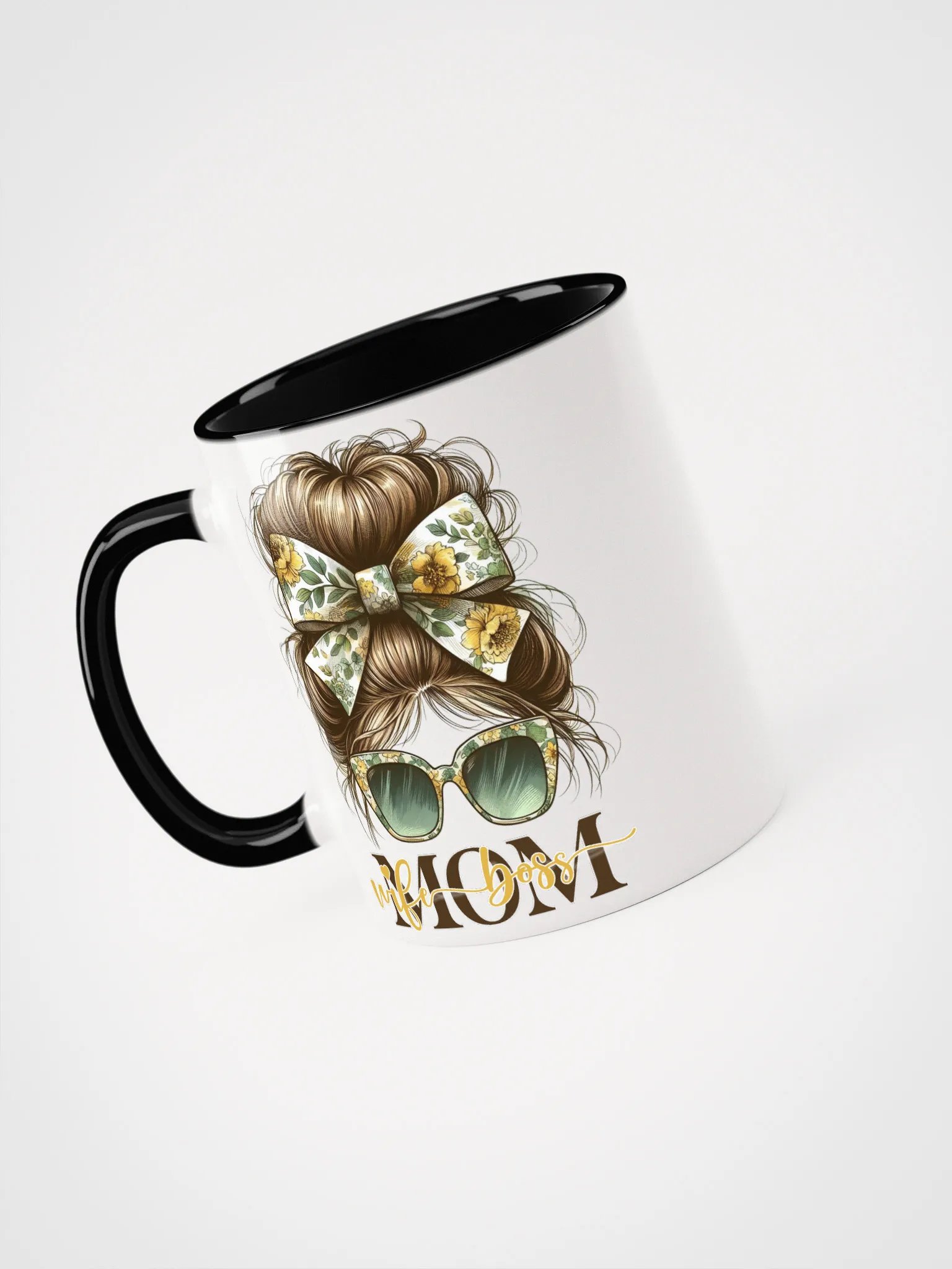 Floral Bow Mom Wife Boss Messy Bun Mug product image (3)