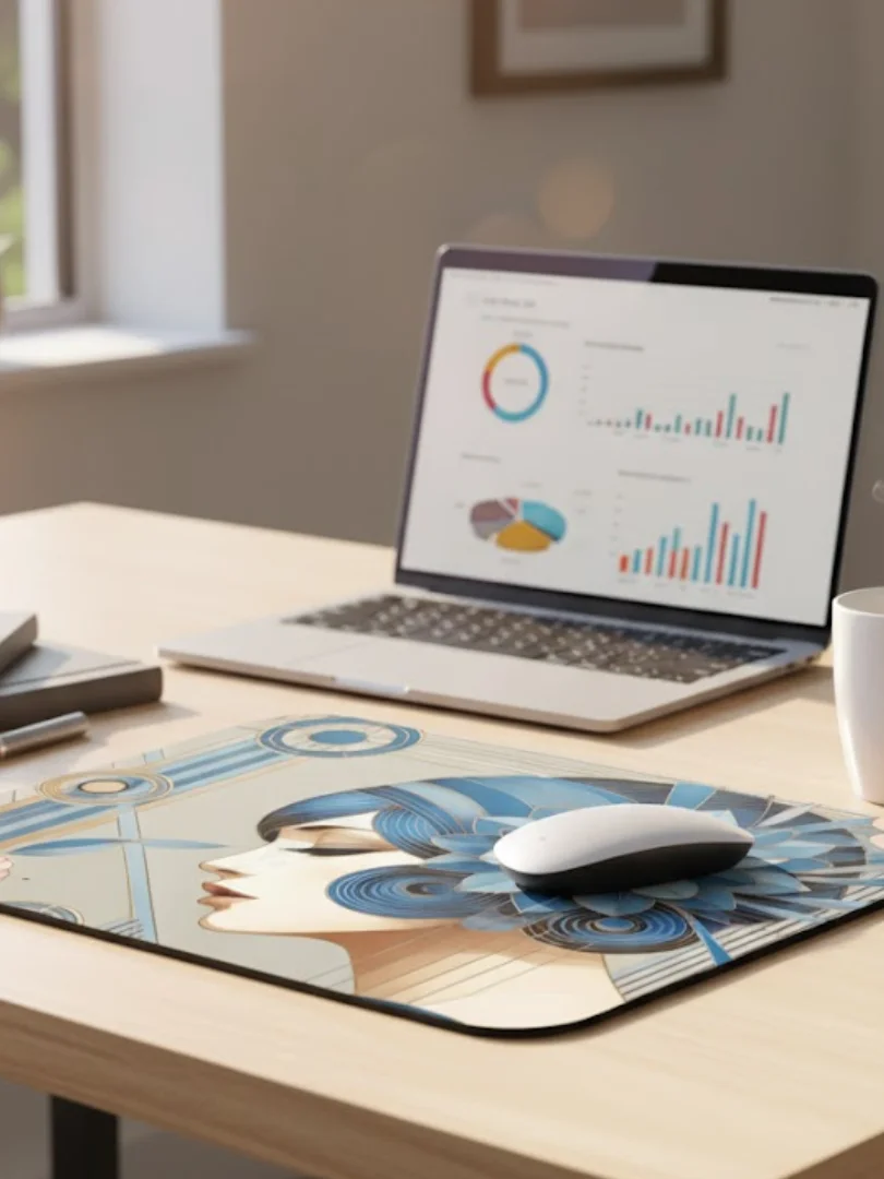 Art Deco Blue Floral Mouse Pad product image (1)