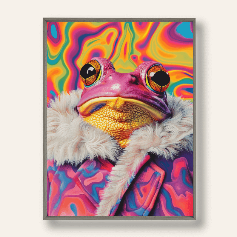 Maximalist Animal Fashion Art DIGITAL Print Set of 6 ~ Frog, Giraffe, Axolotl, Snail, Rhino, Peacock ~ product image (8)