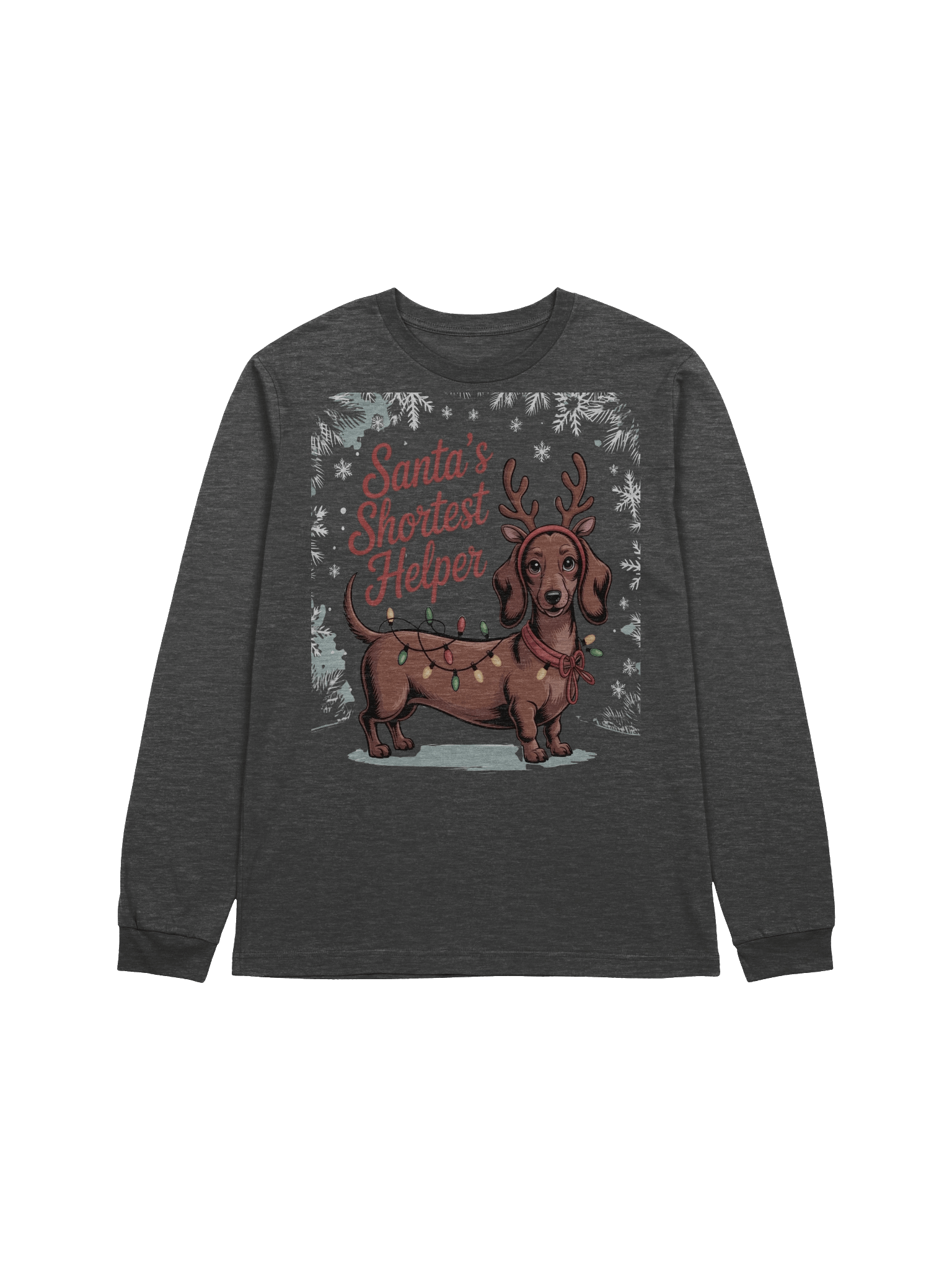 “Santa’s Shortest Helper” Festive Dachshund Long-Sleeve Tee product image (1)