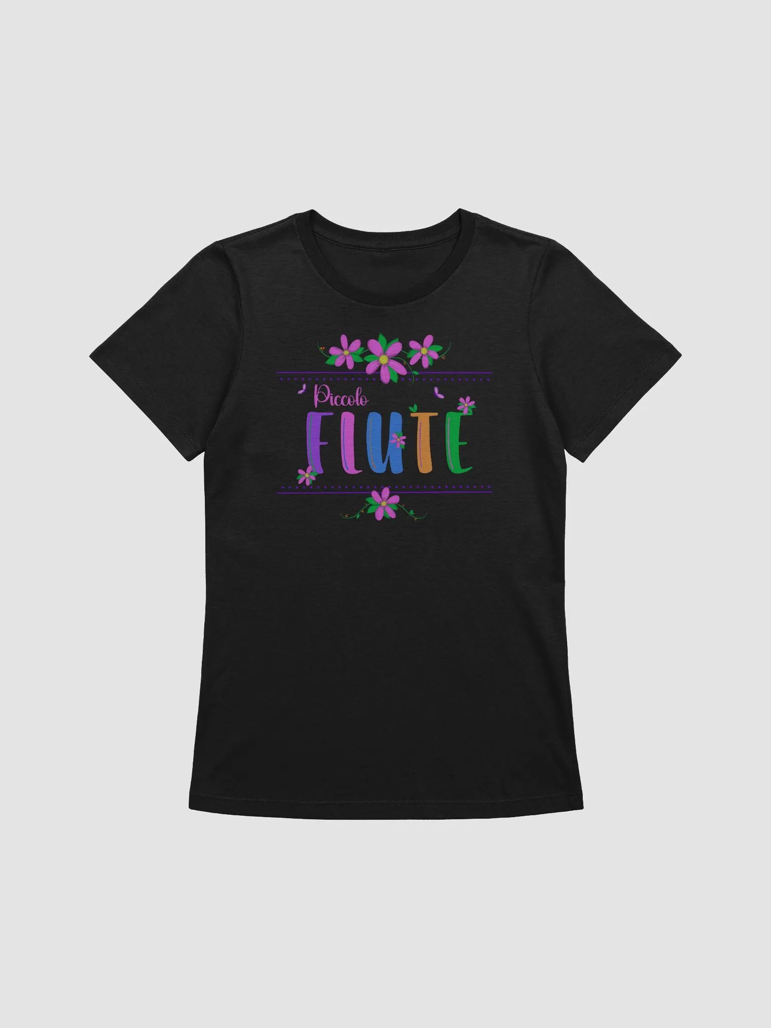 Relaxed Fit - Floral Flute Women's T-Shirt (Bl or Wh) - Pink Piccolo Letters product image (1)