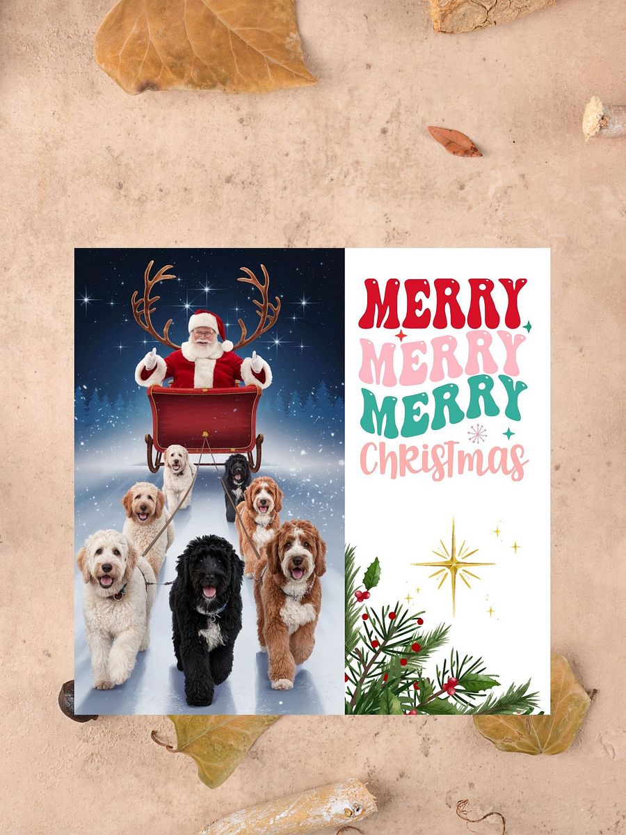 15cmx15cm Cavoodle Sleigh & Santa Xmas Card product image (6)