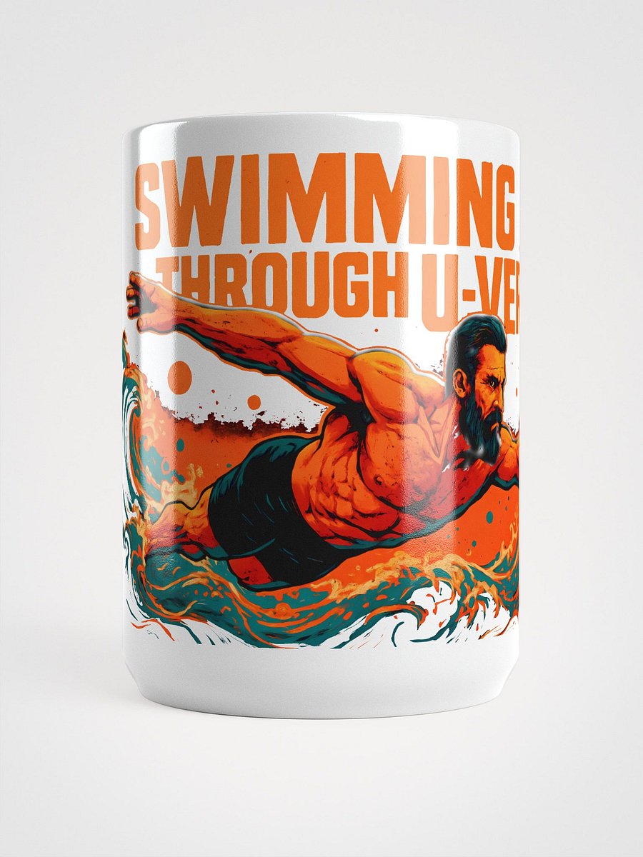 Orange-Hued Cosmic Journey: 'Swimming Through U-Verse glossy Mug product image (5)