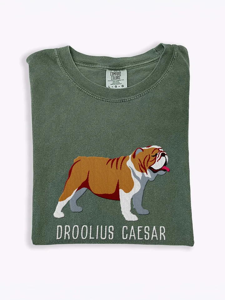 Droolius Caesar T-Shirt(Embroidered) of an English Bulldog(Tan & White) product image (1)