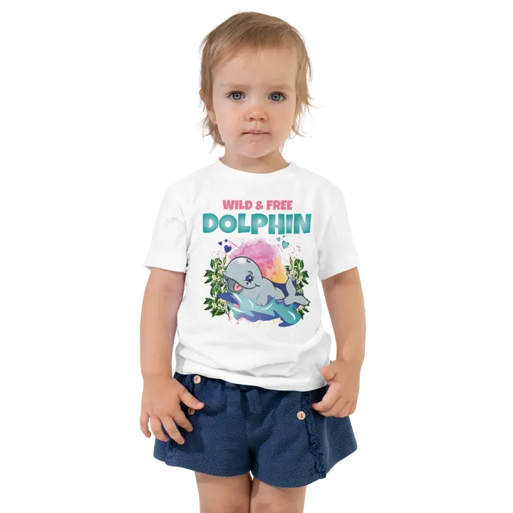 Dolphin Wild and Free Colorful Funny Cute Bella+ Canvas Toddler T-Shirt – Funny Shirt & Gift for Kids product image (2)