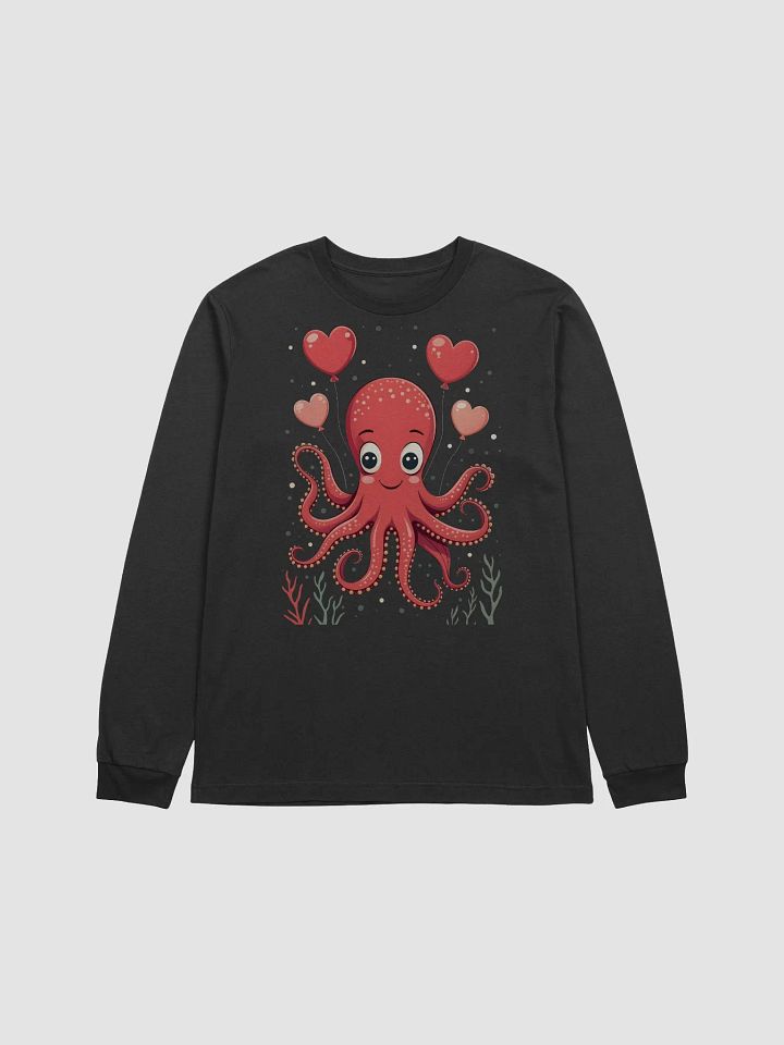Octopus With Hearts Balloons Long Sleeve Tee product image (1)