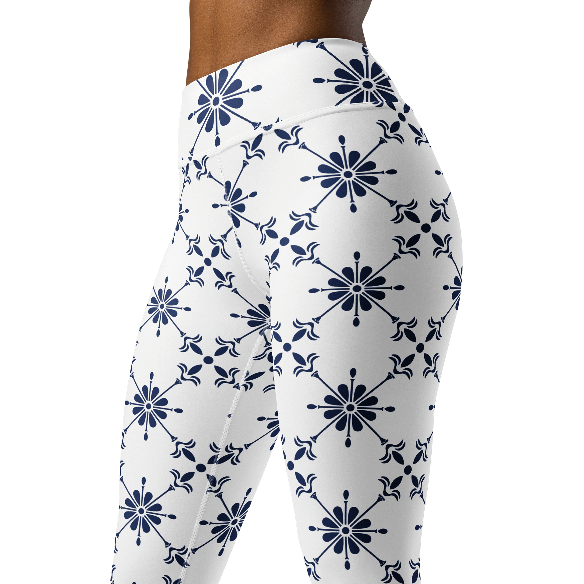Floral Frost High-Waist Leggings - Blue and White Pattern product image (4)