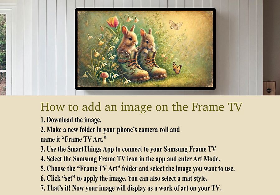 Samsung Frame TV Art, Neutral Spring Easter Bunny Boots Painting, Wallpaper, Screensaver, Digital Download product image (6)