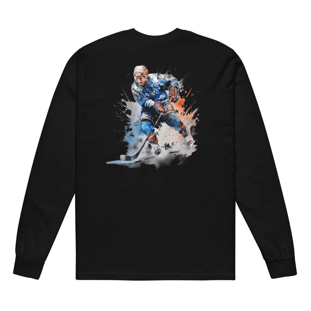 Energetic Hockey Player Illustration Long Sleeve Shirt product image (2)