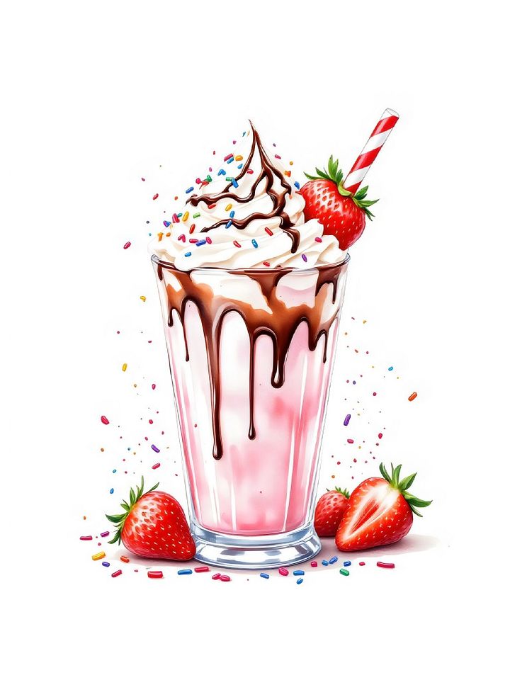 17 Kawaii Strawberry Milkshake Clipart, Strawberry Milkshake Graphics, Whimsical Clipart Assets product image (1)