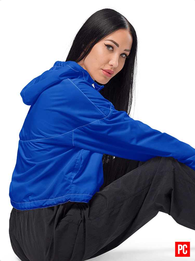 Plain Color Absolute Blue Cropped Windbreaker product image (3)