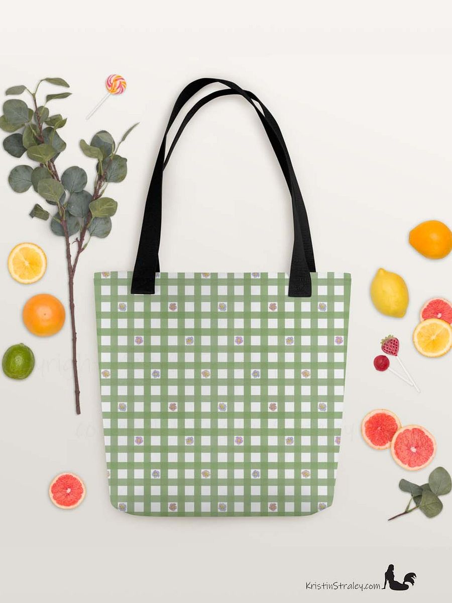 Gingham Blossoms - Small Flowers in Green Gingham Tote Bag product image (7)
