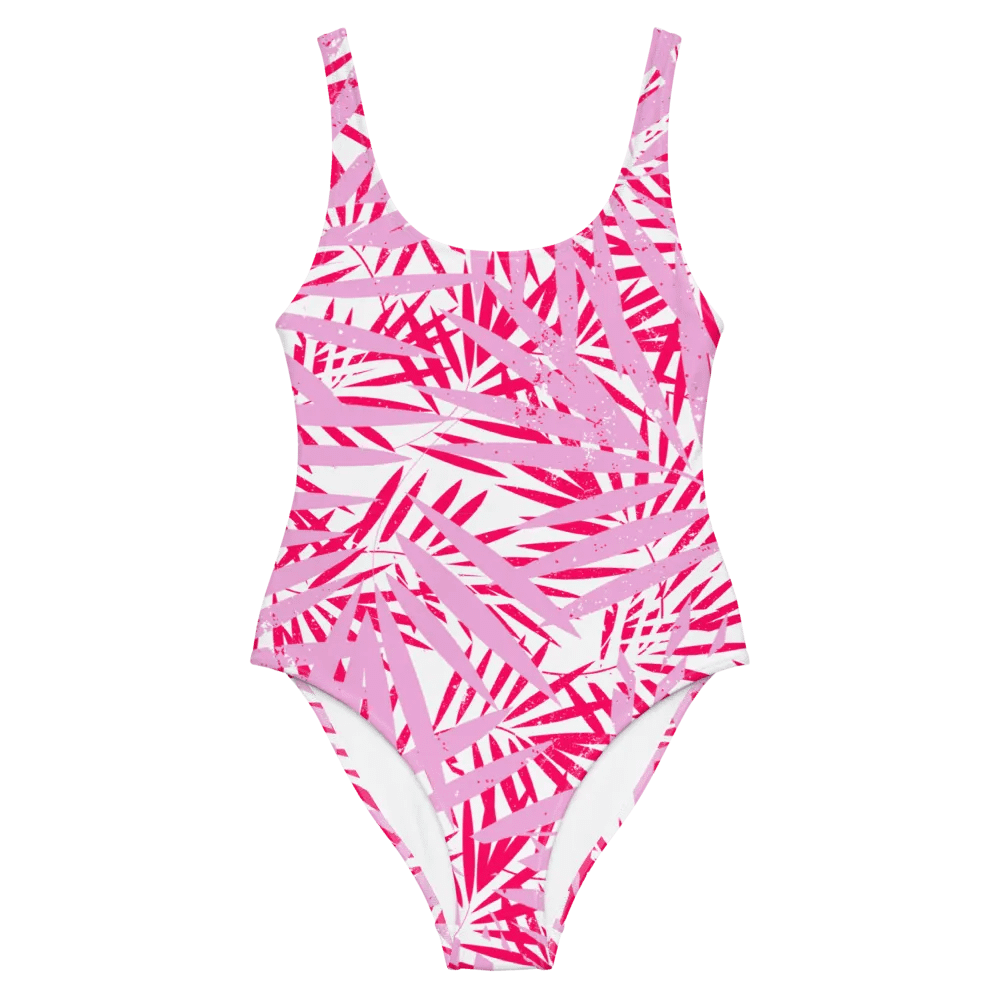 Ladies full swimsuit in lovely tropical Pink palm leaves design. Fresh and trendy. product image (5)