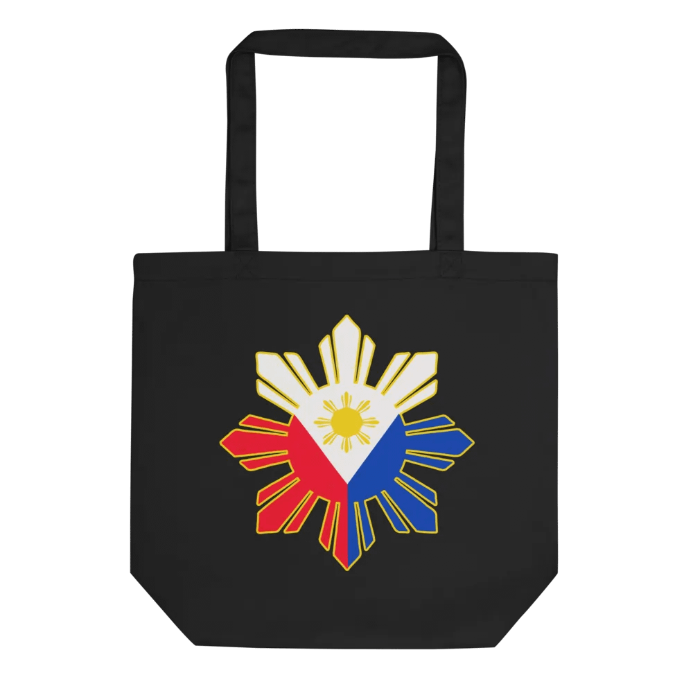 MABUHAY INNOVATIONS SUPPORTER TOTE: VERSATILE USE, ORGANIC BLACK TOTE BAG, PHILIPPINES FLAG SUN LOGO product image (1)