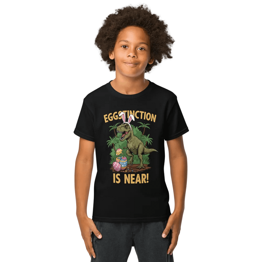 Funny Easter Dinosaur T-Shirt – Eggstinction Is NearYouth Tee product image (1)