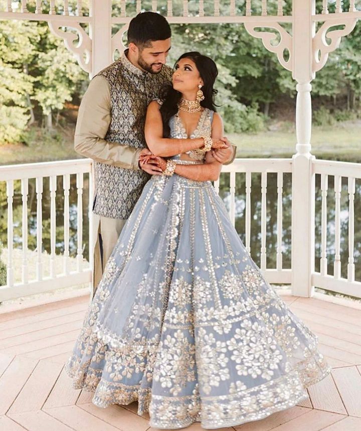 Grey Net Foil Embroidery Indian Party Wear Lehenga Lengha Choli Pakistani Skirt product image (2)