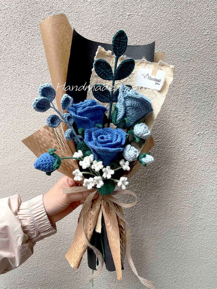 Haze Blue Indigo Rose Crochet Knit Bouquet product image (3)
