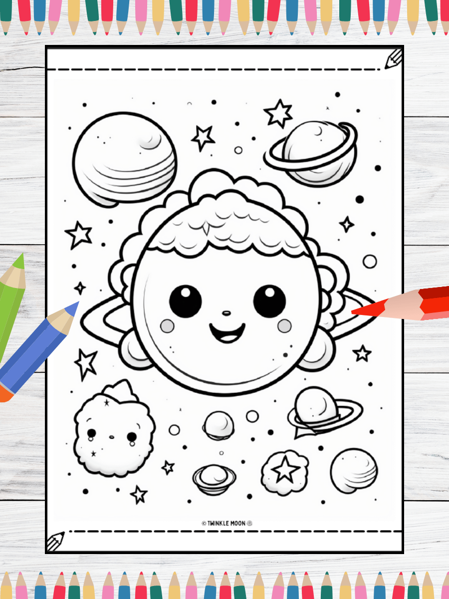 20 Cute Kawaii Space Coloring Pages#2 (PDF Coloring Pages) product image (3)