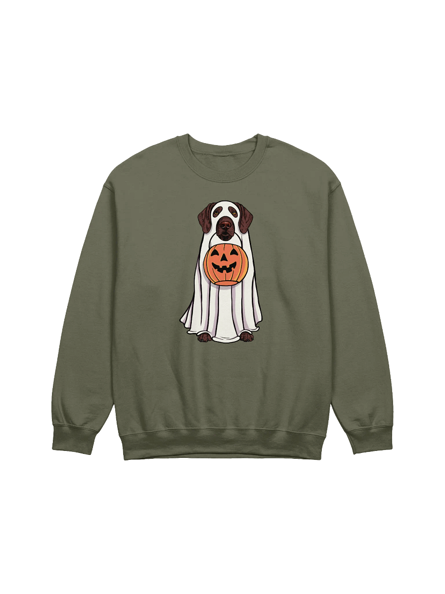 Funny Halloween German Shorthaired Pointer Sweatshirt | Funny GSP Wearing a Ghost Costume and Holding a Pumpkin Basket product image (17)