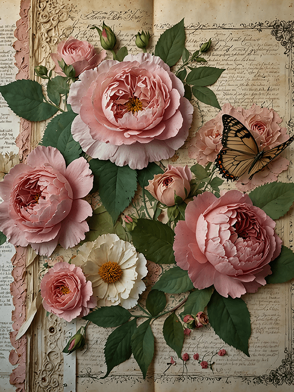 Set of 8 Antique Book Pages with Garden Roses No.R245 product image (6)