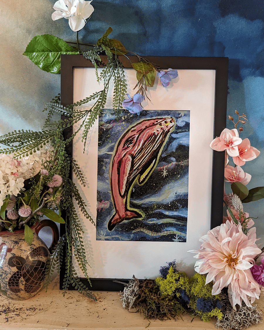 Humpback Whale IN SPACE! - Gouache Art Print (PRINT ONLY) product image (1)