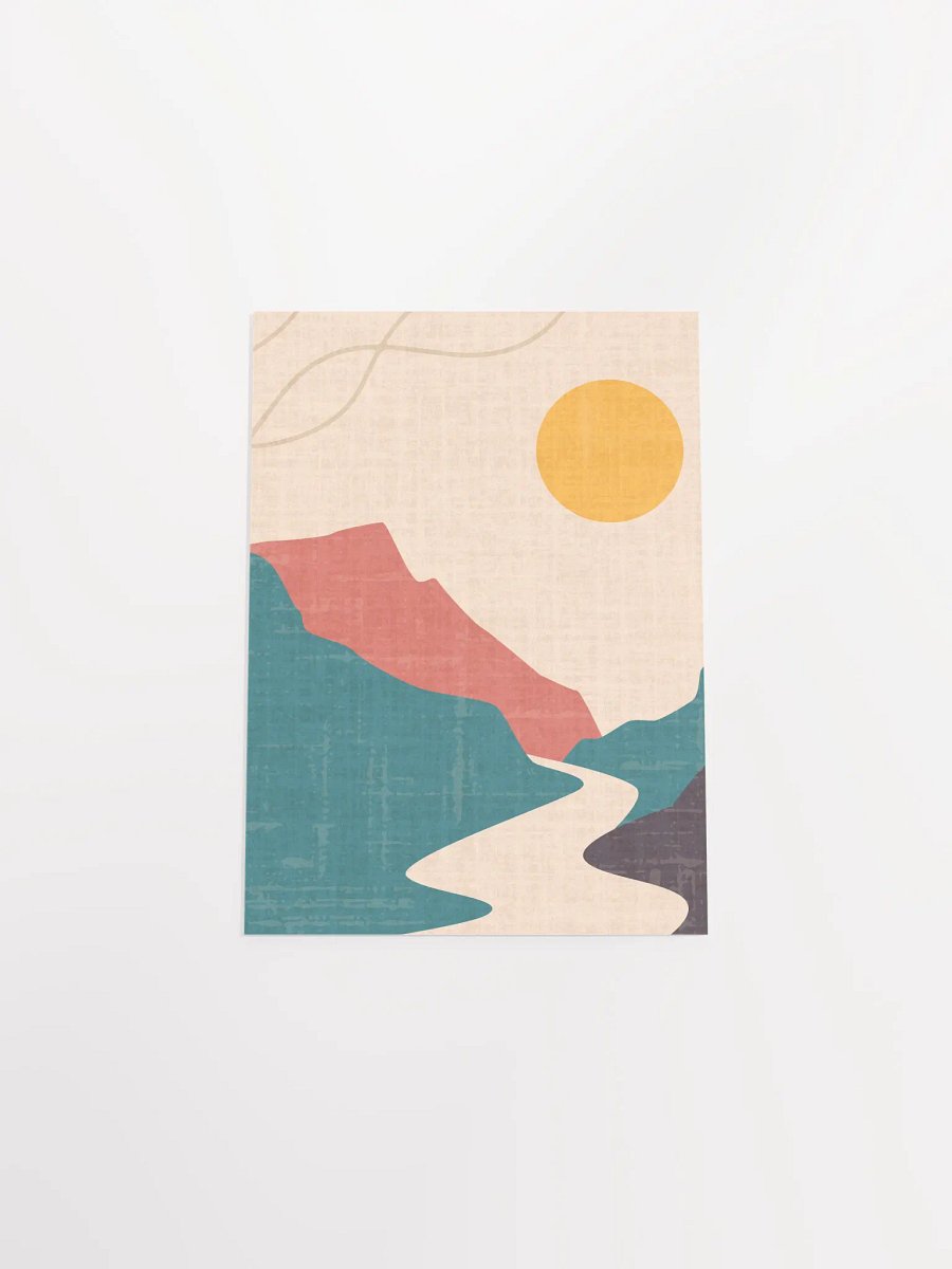 Calming Minimalist Boho Wall Art – Sunset, Hills & Flowing River Print | Modern Neutral Aesthetic Home Decor product image (41)