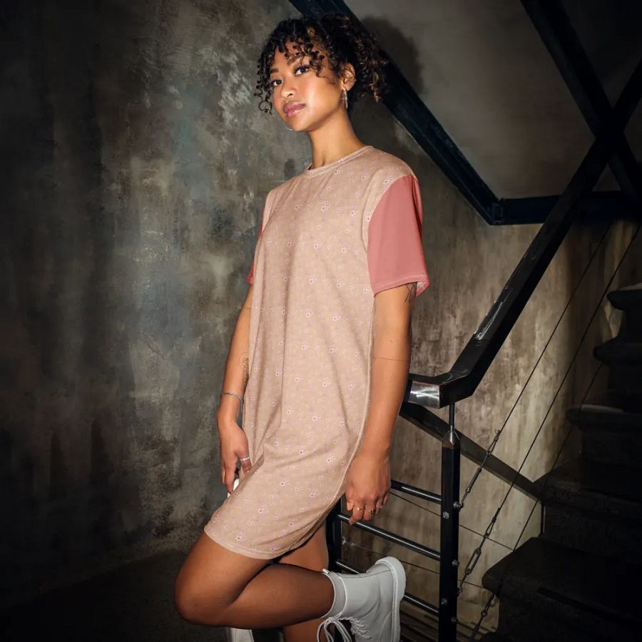 Cherry Blossoms on Cream T-Shirt Dress product image (6)