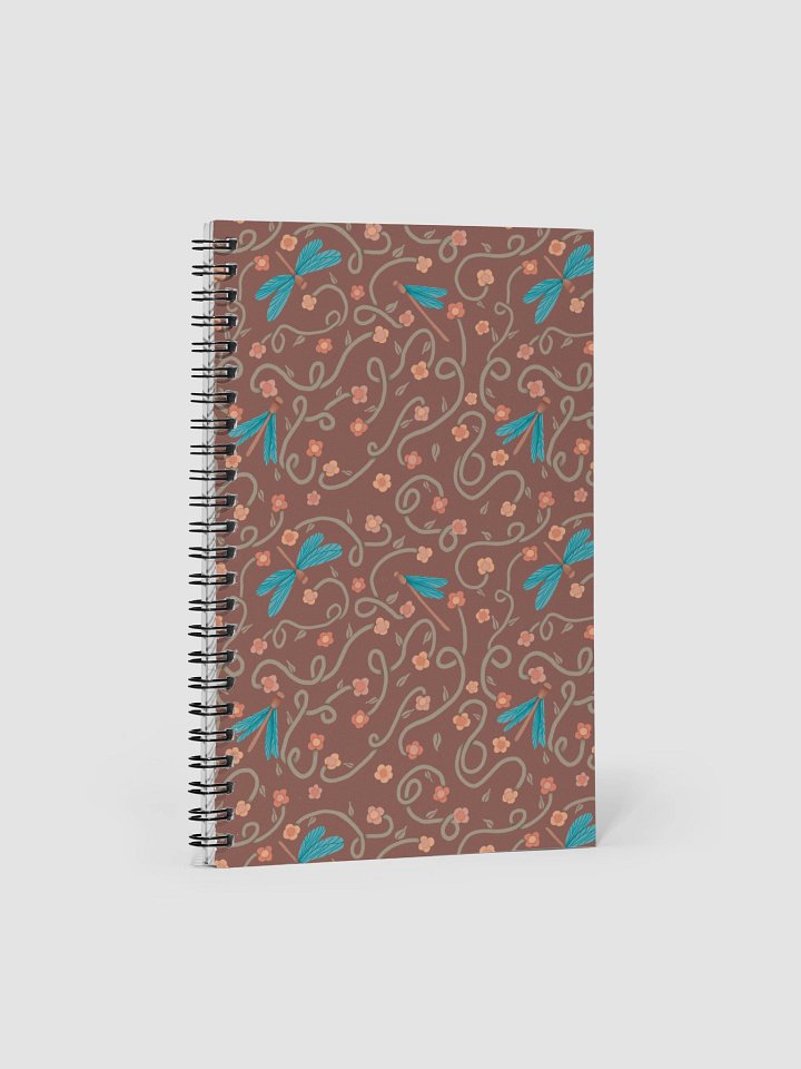 Spiral notebook with dragonfly and floral pattern. Artistic nature inspired design product image (1)