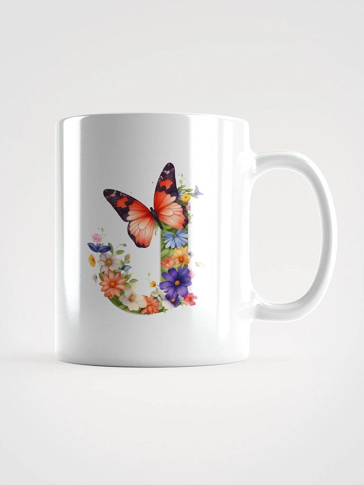 Letter J Monogram Floral Fantasy White Glossy Mug product image (2)