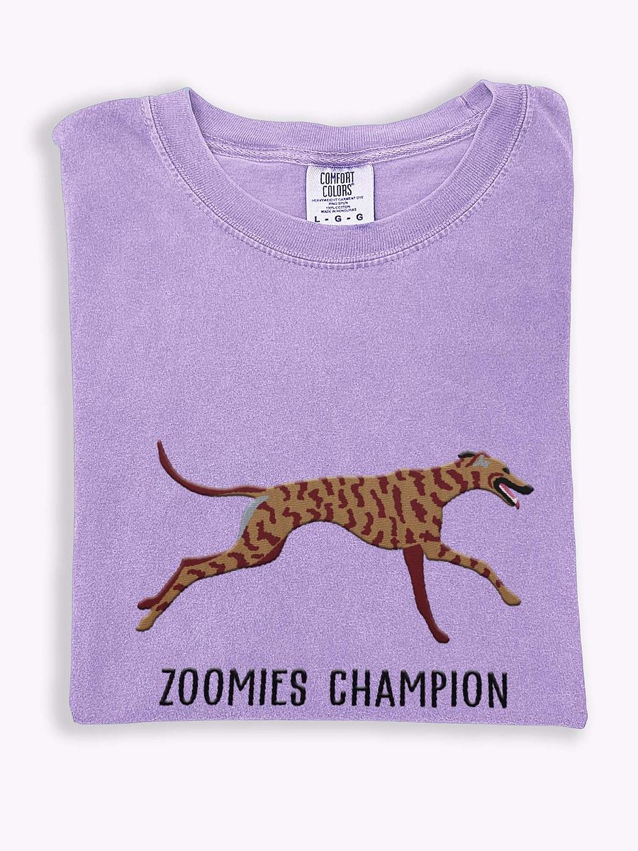 Zoomies Champion T-Shirt(Embroidered) of a Greyhound(Brindle) product image (1)