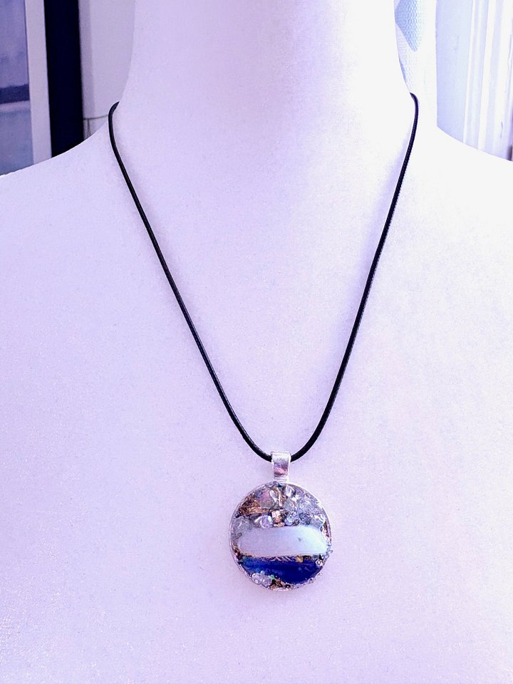 Mixed Metal Horizon Sea Glass Pendant Necklace | Handmade Bead & Sea Glass Art | Coastal Charm Jewelry by Monique Faella Designs™ | MFD-00226 product image (2)