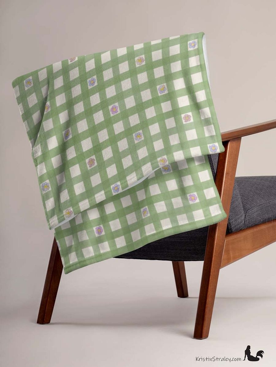 Flowers in Gingham Fleece Throw Blanket product image (9)