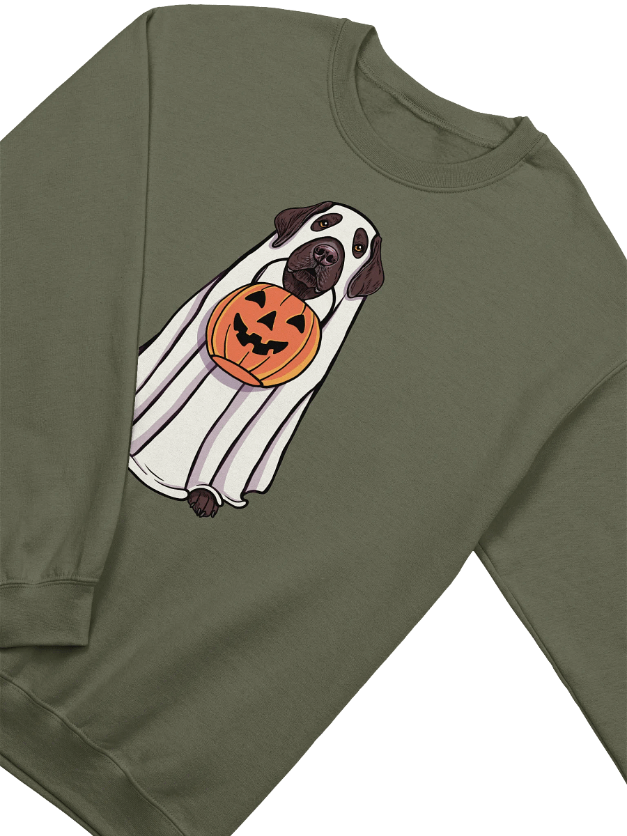 Funny Halloween Labrador Retriever(Chocolate) Sweatshirt | Funny Labrador Wearing a Ghost Costume and Holding a Pumpkin Basket product image (18)