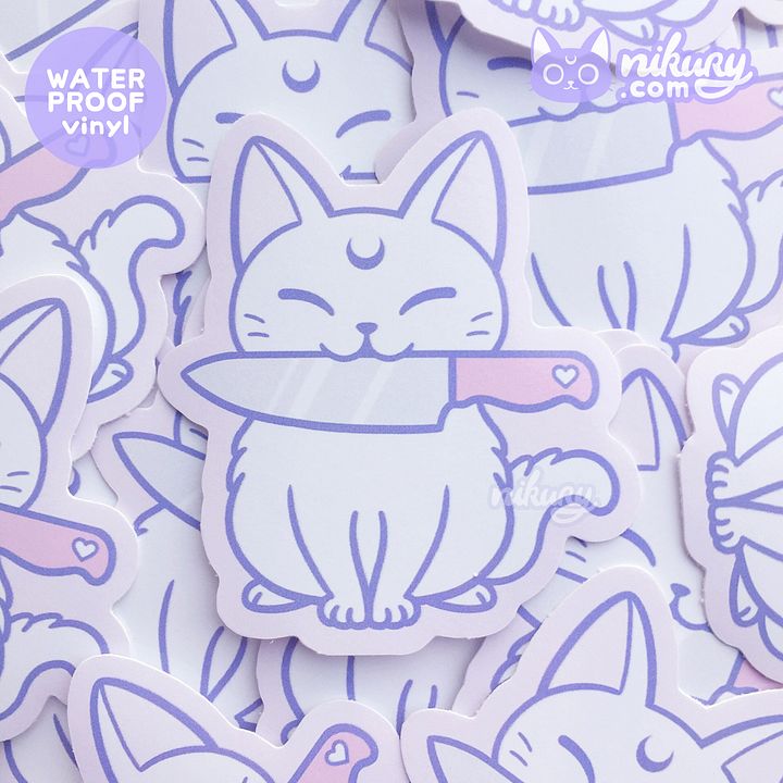 White Meowgic | Stabby Cat Vinyl Sticker product image (1)