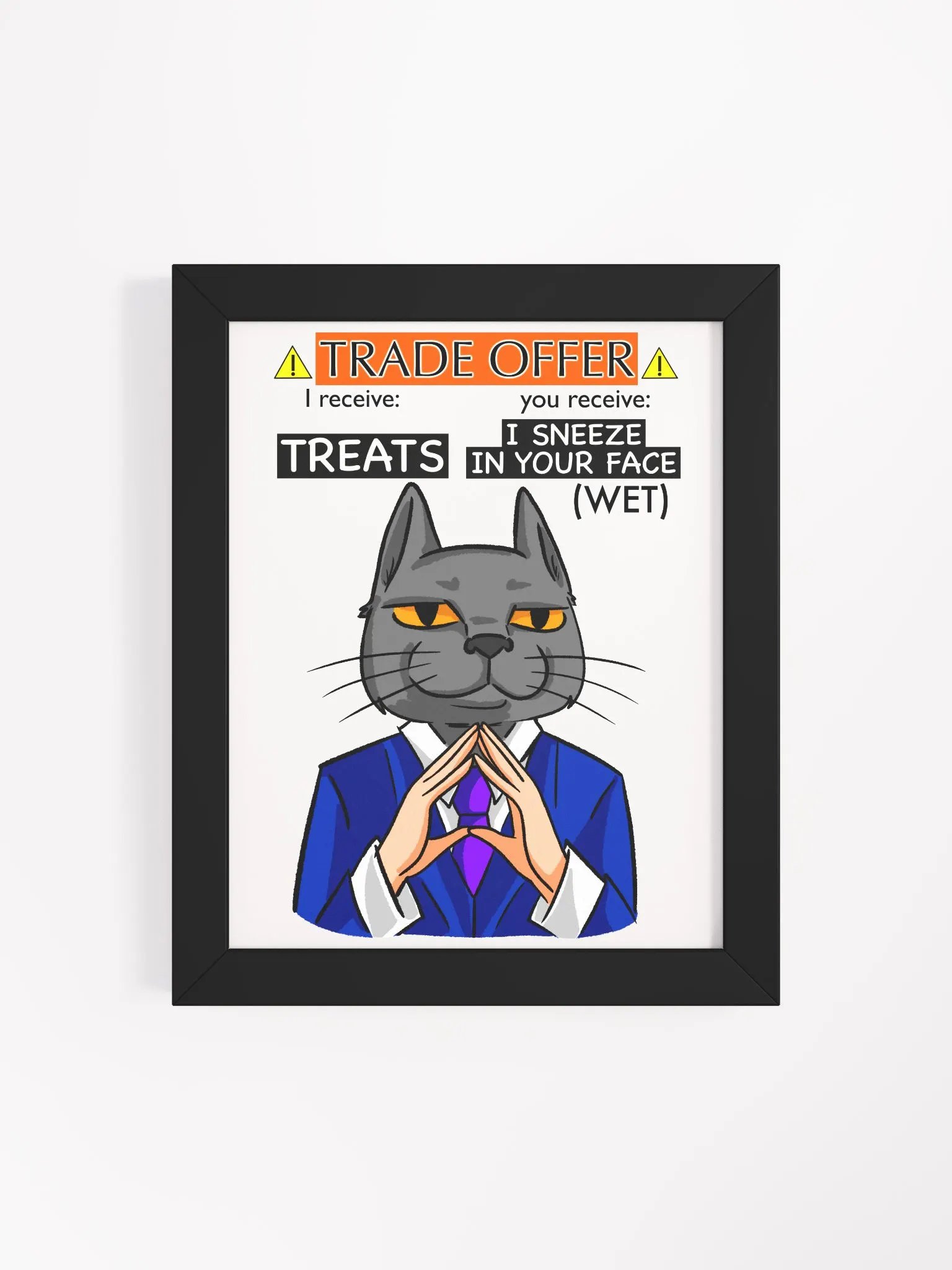 Trade Offer Cat Poster with Frame - Black/Red Oak/White product image (4)