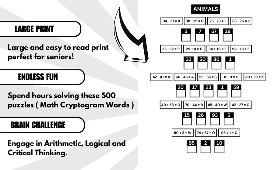 500 Math Cryptograms Word Puzzles Workbook for Adults and Kids | Ebook | Printable PDF product image (3)